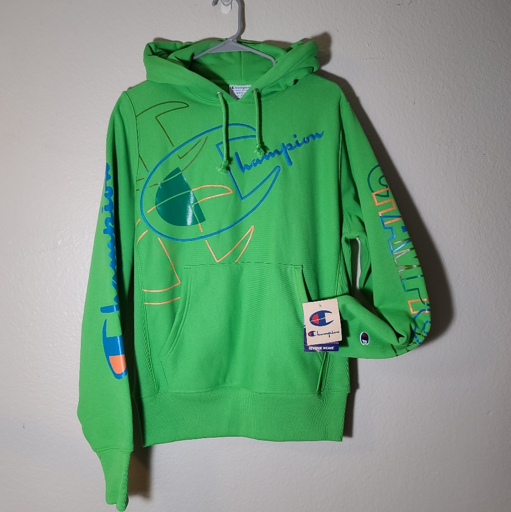Champion Reverse weave green multicolor Hoodie NWT - Picture 2 of 7